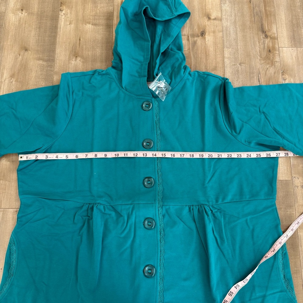 NEW Sport Savvy Jacket Hooded‎ Button Women 2XL Rich Teal Lace Stretch Baby Doll - Picture 6 of 7